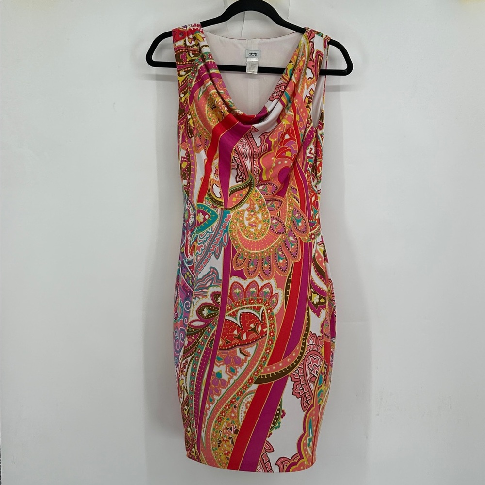 Caché Printed Cowl Neck Sleeveless Dress Size Small